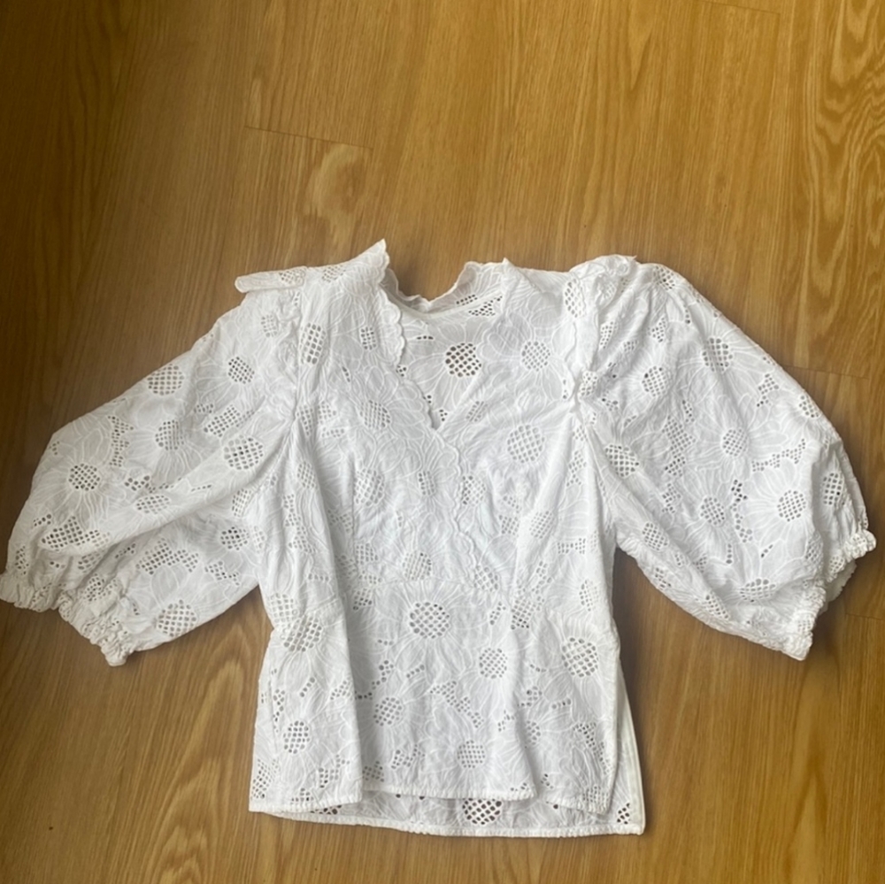 Sandro Cream Floral Broiderie Anglaise Top - Picture 6 of 10